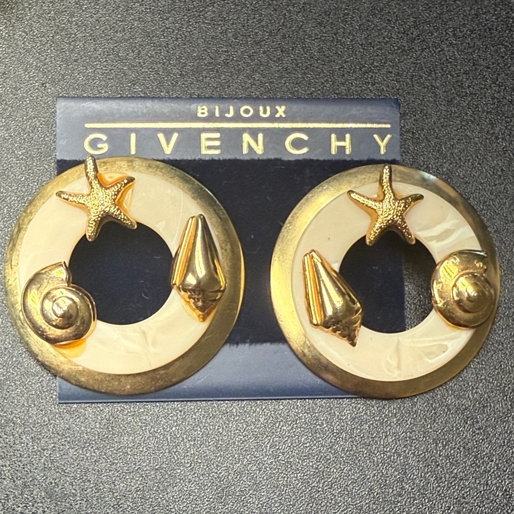 Vintage Funky Starfish & Sea Shell (Gold Plated w/ Acrylic Enamel) Earrings